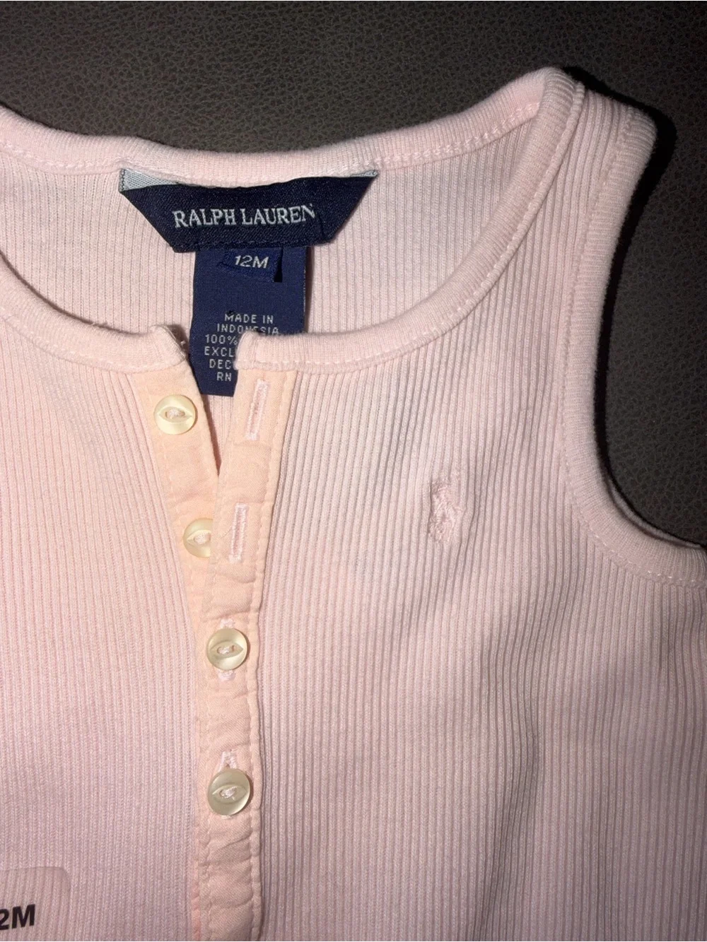 100% cotton Ralph Lauren Light Pink Ribbed Tank Dress with Lace Trim 12 months